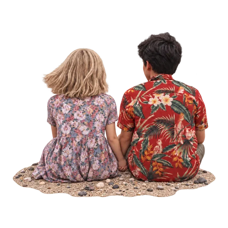 Two teenagers holding hands while sitting side by side